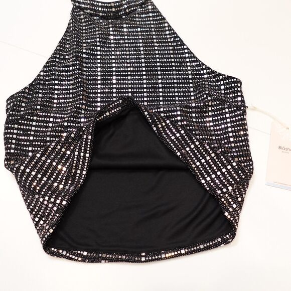 NWT Blashe Sequin Sparkly Halter Top Large Black Silver Festival Club Concert - Picture 10 of 16